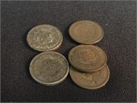 (5) Early Indian Head Cents 1863 & 1865