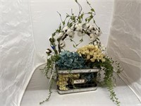 2 pcs-Metal Decorative Basket w/Faux Plants