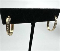 14K Yellow Gold & CZ Hoop Earrings