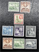 (9) 1940's British Malta Stamps & Overprints