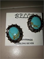 Sterling Silver & Blue Stone Clip On  Earrings