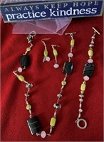 Black, Pink & Light Yellow Bead Jewelry Set