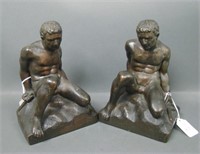 Two Deco Bronze Clad Nude Male Warrior Bookends