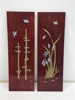 2 Oriental Wooden Wall Decor Plaques