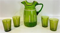 PRETTY 1800'S PITCHER SET WITH MATCHING TUMBLERS