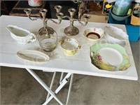 collection of misc china & candle holders