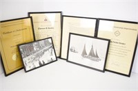 4 FRAMED DOCUMENTS & 2 PICTURES