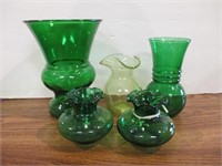 Group of Green Glass Vases