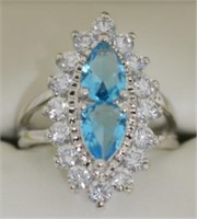 3 ct Blue and White Topaz Ring