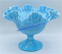 Blue Marbled Hobnail Footed Dish (7”)