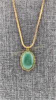 19" Necklace W/ Oval Jade-like Pendant