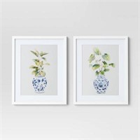 16 x 20 2pk Vases Framed Under Glass Blue