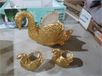 VERY ORNATE GOLD TONE SWANS PLANT HOLDER MISC