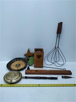 assorted wooden and tin items, some primitive