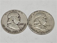 2-1953 S Benjamin Franklin Silver Half Dollars