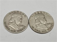 2-  1949 Benjamin Franklin Silver Half Dollars