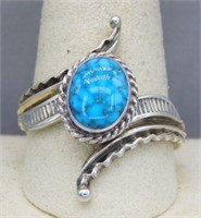 STERLING SILVER RING WITH TURQUOISE. SIZE 12.