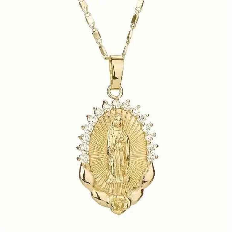 Rhinestone Mary Pattern Oval Pendant, Fashion Tage