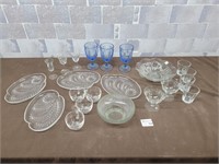 Crystal, blue glass, and clean glass mix lot