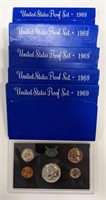 (5) 1969 U.S. Mint Proof Sets