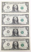 Uncut Sheet Of Four 2003-A U.S. $1.00 Bills