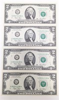 Uncut Sheet Of Four 2003 U.S. $2.00 Bills
