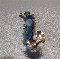 Vintage silvertone Saxiphone blue shell Brooch Pin