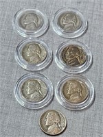 7 Jefferson War Nickels, various dates