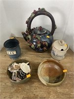 Vintage tea pot , honey jar, misc