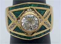 Diamond And Emerald 18k Gold Ring