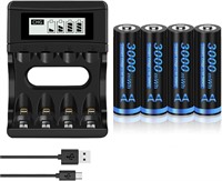 NEW $32 4PK Lithium AA Batteries w/Charger