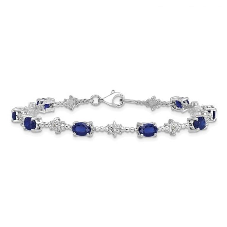 Sterling Silver Sapphire and Diamond Bracelet