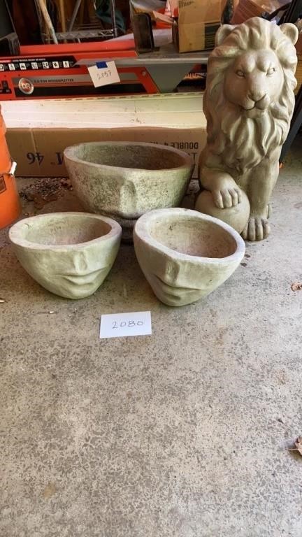 1/2 Face Concrete Planters & Fiberglass Lion