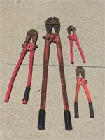 Four pairs of heavy duty bolt cutters