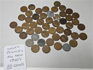 Wheat Pennies From 1940's 50 Penny Coins