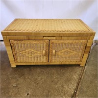 Blonde wicker trunk cabinet- great condition!