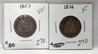 1857 Quarter VF; 1876 Quarter F