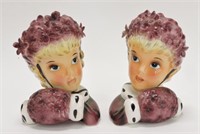 Enesco pair of lady with hand muffs head vase/