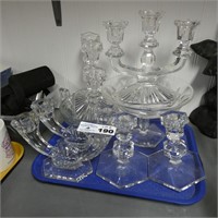 Crystal Glassware Candleholders, Compote, Etc