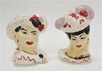 Pair of Harlequin dancer head vase/wall pockets 6"