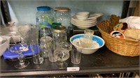 Shelf Lot of Kitchen Glassware & More