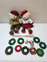 Bear Couple & Miniture Wreath Ornaments