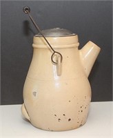 white stoneware batter jug with tin lid