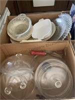 2 boxes glass lids, glass, serving plates, and