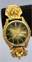 Gold nugget men's watch, Seiko, with gold Dahl she