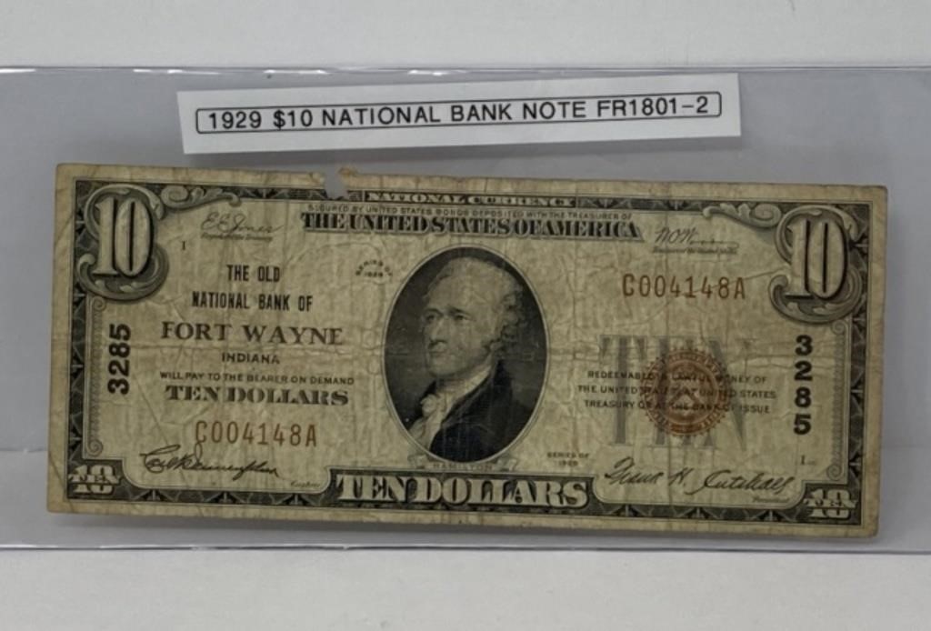 1929 $10 National Bank Note Old National Bank of