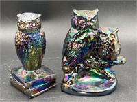 Westmoreland Glass Iridescent Amethyst Owl Figures