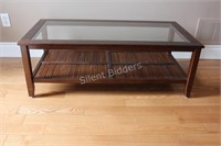 Wood & Bamboo Wicker Glass Coffee Table