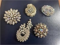Coro BSK pins brooches pearl rhinestone crystal