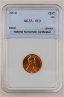 1957-D Lincoln Cent NNC MS67+ RD Price Guide $4250